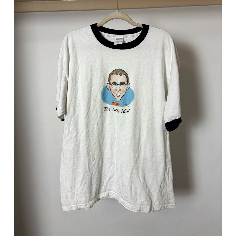 Vintage Y2K William Hung The Next Idol Parody Ringer T Shirt Size XL Anvil White